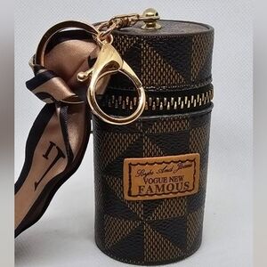 Stylish Black and Brown Patterned Cylinder Bag Charm With Scarf